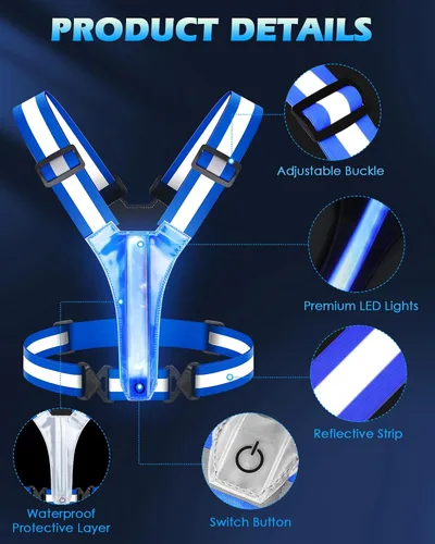 Miniatura 6 de Zacro LED Reflective Vest Running Gear, 5 Lights Colors High Visibility Reflective Running Gear Rechargeable Light Up Running Vest for Walking
