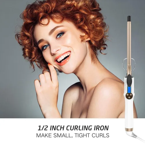 Miniatura 2 de Hoson Rizador profesional de 1/2 pulgada, barril de cerámica de turmalina, rizador de pelo para cabello largo y corto, guante incluido, dorado