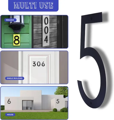Miniatura 5 de Números de casa de 12 pulgadas para exteriores modernos de metal negro números de dirección para puertas flotantes de casa con kit de clavos