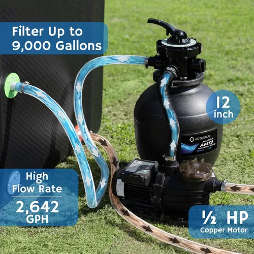 Miniatura 2 de Airthereal AquaMind AM12 Sand Filter Pump for Above Ground Pool, 12" Pool Sand Filter System with Timer, ½ HP Motor, High-Flow 2,642 GPH, 7-Way