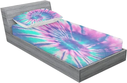 MUSOLEI Juego de sábanas bajeras de teñido anudado para niñas, color rosa y azul, juego de ropa de cama bohemio de 2 piezas, sábana bajera de Tie Dye