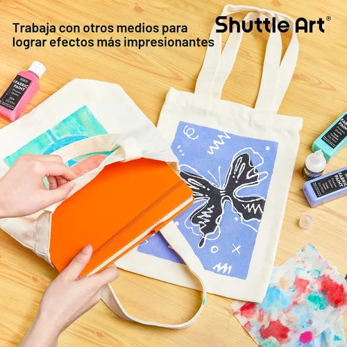 Miniatura 6 de Pintura para tela, Shuttle Art 30 colores permanentes de pintura suave para tela en botellas (60 ml/2 oz) con pinceles, paleta, plantillas, pintura