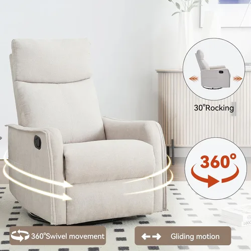 Miniatura 6 de Recliner Chair, Swivel Fabric Massage Rocker Recliner Chair for Adults, Manual Nursery Chair Glider Recliner with Massage and Heat for Living Room