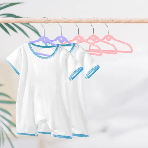 Miniatura 8 de Paquete de 30 perchas de terciopelo para niños, antideslizantes que ahorran espacio con mini ganchos en cascada, multicolor (rosa, lavanda, blanco)
