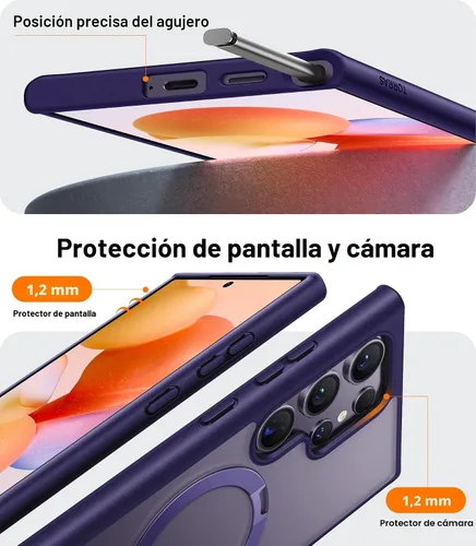 Miniatura 6 de TORRAS Soporte Magnético Giratorio de 360° para Funda Samsung Galaxy S24 Ultra, Compatible con Magsafe, Resistente a Golpes de Grado Militar Funda