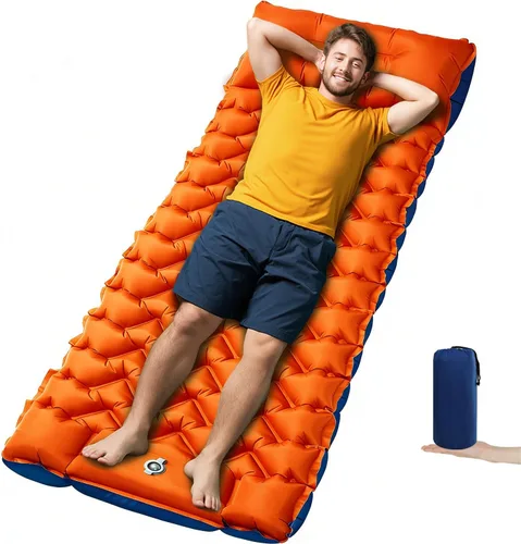 Miniatura 16 de Almohadilla de dormir para camping Oramoose, colchón inflable ultraligero de 4 pulgadas de grosor con almohada, almohadilla de dormir con bomba
