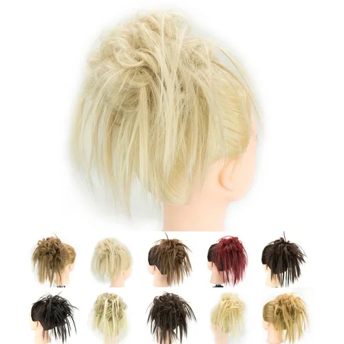 Miniatura 12 de IMISSU 2 piezas de moño de cabello desordenado, extensión de coleteros falsos, ondulados, rizados, para mujeres y niñas (2 unidades rubio ceniza)