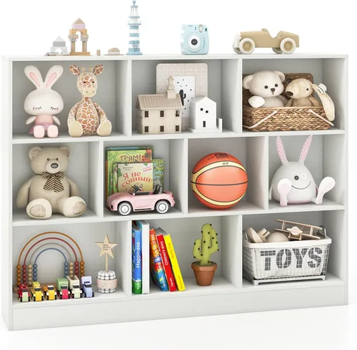 Miniatura 12 de Costzon 7-Cube Bookshelf for Kids, Wooden Toy Storage Organizer w/ 2 Anti-Toppling Kits, 3 Tier Open Shelves & Non-Slip Foot Pads, Montessori Toy