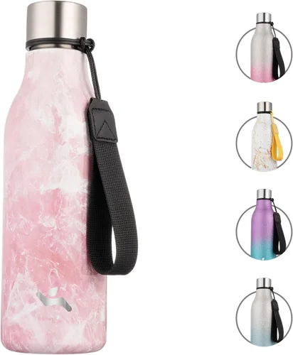 Miniatura 58 de Konokyo Botella de agua aislada con correa, botella de agua de acero inoxidable de 18 onzas de doble pared con aislamiento al vacío, frasco de Verde