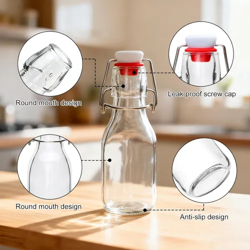 Miniatura 3 de Paquete de 12 botellas de vidrio con tapa abatible de 4 onzas con tapas herméticas, botellas de vidrio con tapa abatible para elaboración casera