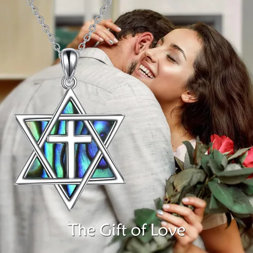 Miniatura 62 de YFN Collar de estrella de David de plata de ley, concha de abulón, árbol de la vida, joyería judía, regalos para mujeres y hombres