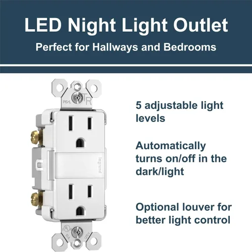 Miniatura 2 de Legrand Salida de luz nocturna LED radiante ajustable, receptáculo resistente a manipulaciones, ámbar reductor de luz azul, luz nocturna
