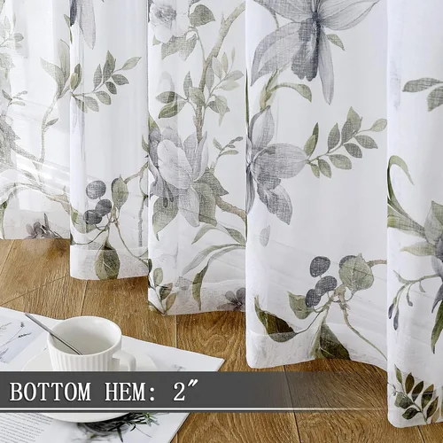 Miniatura 4 de Tollpiz Cortinas cortas y traslúcidas con estampado de mariposas y cerezo gris, media cortina con bolsillo para barra de cocina, cortinas