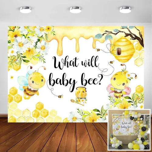 Avezano Fondo de revelación de género de abeja con diseño de girasol What Will Baby Bee Gender Reveal Party Decor Photography Background (7 x 5 pies)