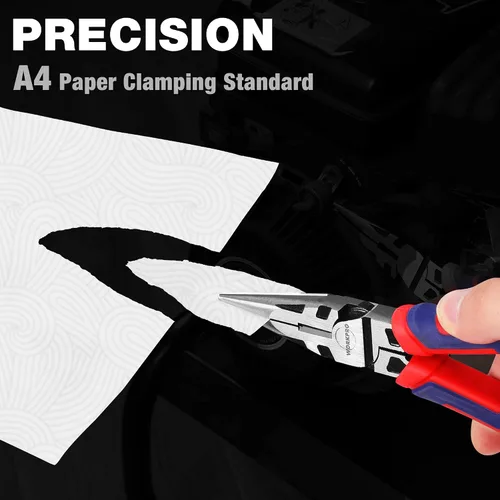 Miniatura 2 de WORKPRO Alicates de punta de aguja premium de 6 pulgadas, precisión de abrazadera de papel, acero CRV resistente, agarre suave con cortador