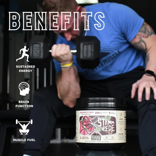 Miniatura 6 de Earth Fed Muscle Stammpede Pre Entrenamiento – Ponche de fruta del dragón, energía limpia, enfoque, apoyo muscular, sin rellenos ni sabores