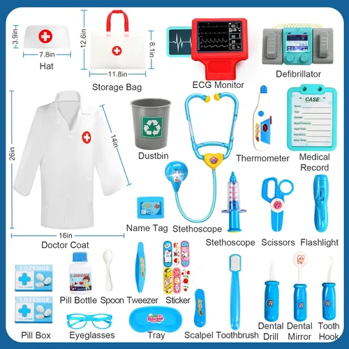 Miniatura 7 de Kit de médico para niños pequeños de 3 a 5 años, divertido juego de doctor para niñas de 2, 3, 4, 5 años, juguetes de vestir con carrito, disfraz