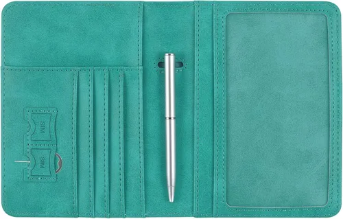 Miniatura 3 de HOTCOOL Funda de cuero con bloqueo RFID para pasaporte, funda de viaje para pasaporte, E Upgrade - A - Verde manzana, Correa elástica - Actualización