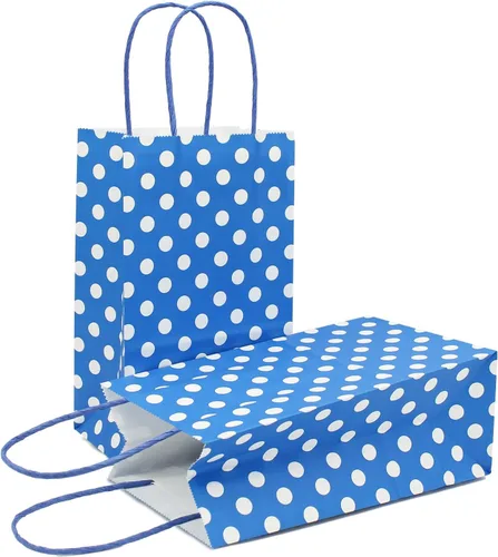Miniatura 9 de AZOWA Bolsas de papel azul claro con lunares blancos, pequeñas bolsas de regalo de lunares azul claro para recuerdos de fiesta