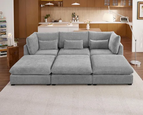 Miniatura 64 de Sofá Modular de Gran Tamaño, Sofá Seccional de Chenilla Nube Extra Profundo con Chaise Otomana, Sofá Esponjoso de Chenilla de 4 Plazas para Sala