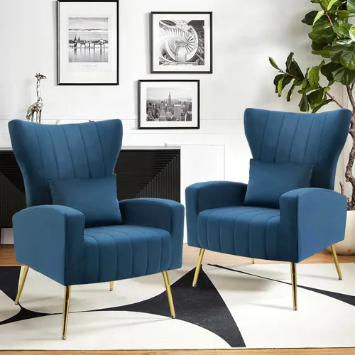 Miniatura 3 de Sillas decorativas de terciopelo con respaldo de ala y almohada lumbar, sillón moderno para sala de estar, dormitorio, silla auxiliar de recepción