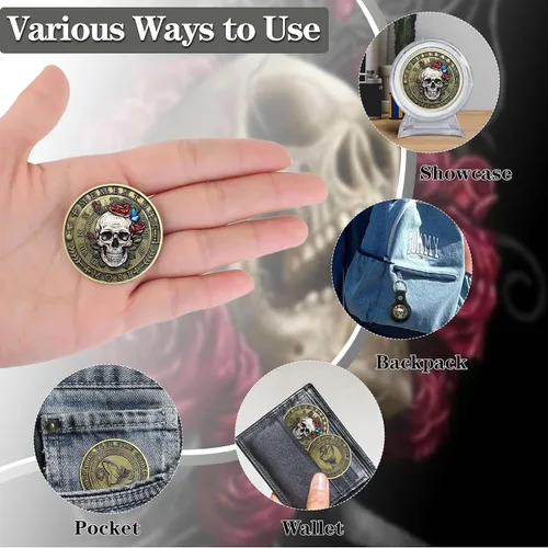 Miniatura 7 de Moneda Memento Mori Reloj de arena Cráneo Tiempo Mortalidad Moneda estoica Amor Fati Moneda Memento Vivere Carpe Cráneo Coleccionable Recuerdo
