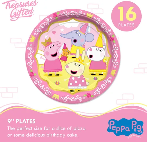 Miniatura 2 de Treasures Gifted Decoraciones de cumpleaños con licencia oficial de la princesa Peppa Pig – Sirve a 16 invitados – Juego de vajilla