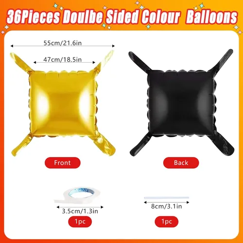 Miniatura 3 de 36 piezas XL negro y dorado de doble cara cuadrada para globos, kit de arco de túnel, globos cuadrados de Mylar para baby shower, graduación