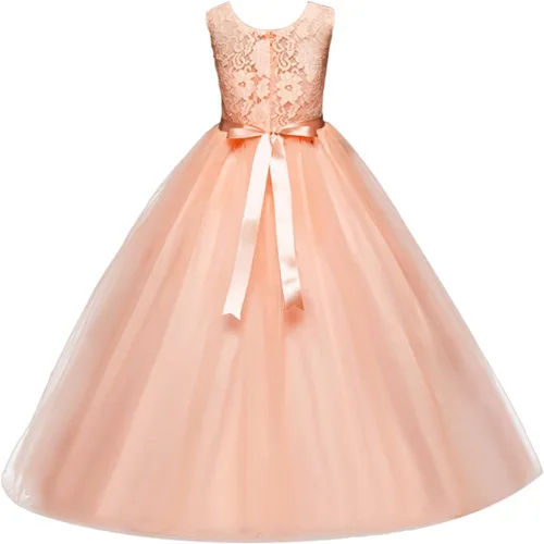 Miniatura 18 de Vestido Yaphyee largo, de princesa, con flores, formal, para boda, dama de honor, para fiesta, para niña