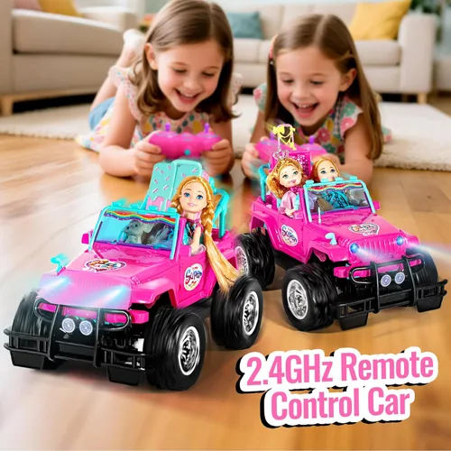 Miniatura 4 de ULOVEME Autos RC - Auto a control remoto con muñeca de 5.5 pulgadas para niñas, autos RC Je ep de 2.4 GHz - Coches de juguete de control simple
