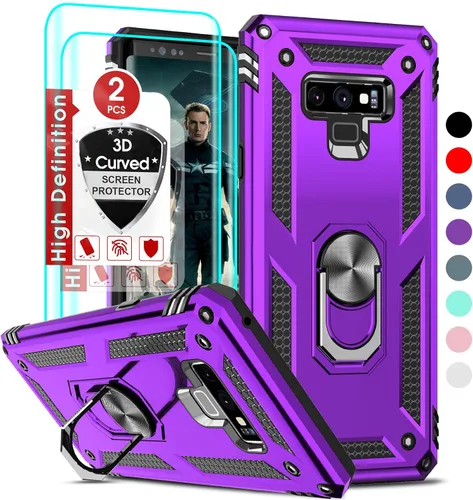 Miniatura 10 de LeYi Funda para Samsung Galaxy Note 9 con protector de pantalla curvado 3D, grado militar, a prueba de golpes, con soporte de anillo y soporte