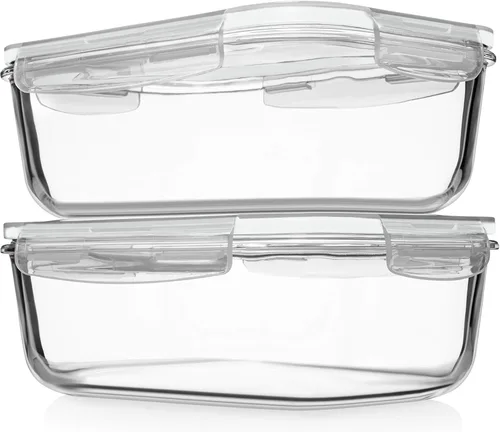 Miniatura 10 de Razab 4 PC 1860ml / 63 Oz / 8 Cups Large Glass Food Storage Containers with Lids - Glass Meal Prep Containers for Roasting & Storing Leftover, Lunch