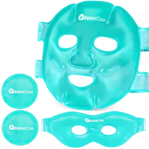 RelaxCoo Máscara de hielo para cara y ojos para ojeras e hinchazón, compresa fría y caliente, paquete de mascarilla facial de gel frío refrescante