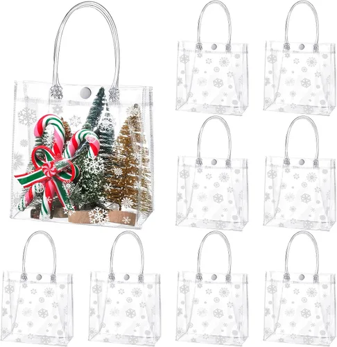 Miniatura 7 de Yeaqee 36 Piezas Bolsas de Regalo Transparentes de Copo de Nieve de Navidad con Asas Bolsas de Plástico a Granel para Dulces Bolsas Reutilizables