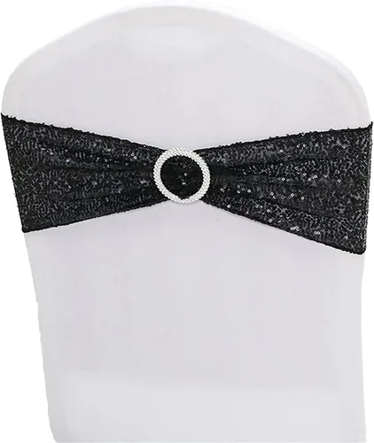 Miniatura 6 de Fajas de lentejuelas para sillas de elastano, paquete de 6 bandas elásticas de lentejuelas con hebilla para bodas, banquetes, cumpleaños, Oro rosa