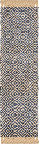 Miniatura 5 de SAFAVIEH Natural Fiber Collection - Alfombra decorativa, 2.3 x 4 pies, azul tropical y natural, yute bohemio con borlas de diamante, hecho a mano