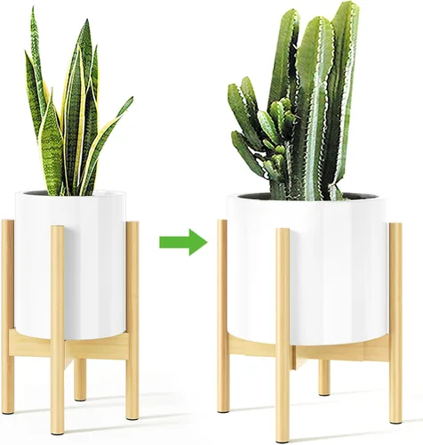 Miniatura 10 de Soporte ajustable para plantas (de 8 a 12 pulgadas), soporte de bambú moderno de mediados de siglo para plantas (15 pulgadas de altura), soporte