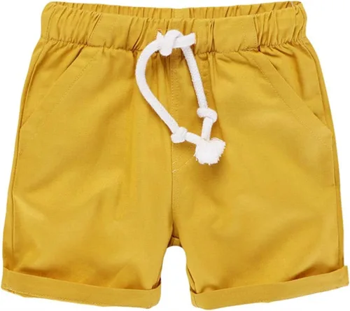 Miniatura 2 de HILEELANG Pantalones cortos chinos de verano para niños pequeños, de algodón, elásticos, con cordón, para uniforme escolar, 2