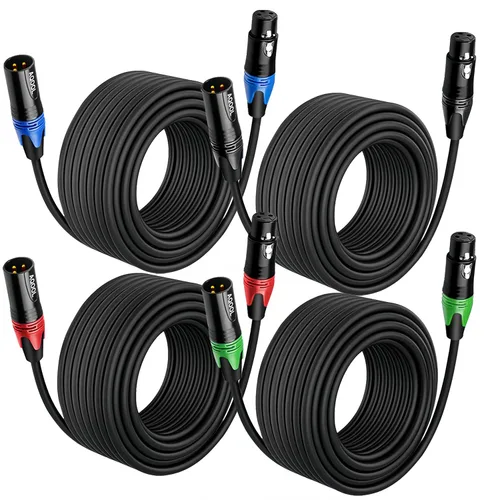 Miniatura 12 de XLR Cables 3 pies, paquete de 4 unidades, cable de micrófono XLR macho a hembra, cable de micrófono de 3 pines chapado en oro cable de altavoz OFC