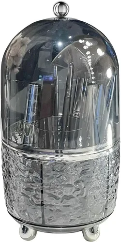 Miniatura 8 de CHIRISEN Soporte giratorio para brochas de maquillaje 360 grados con tapa, a prueba de polvo, para encimera de baño, organizador de herramientas