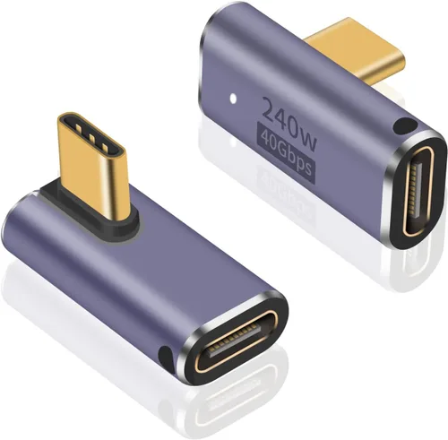 Miniatura 10 de Poyiccot Adaptador USB C de Ángulo Recto PD 240W para Thunderbolt 4/3, Extensión USB C Macho a Hembra de 90 Grados en Ángulo Recto USB 4.0 Conector