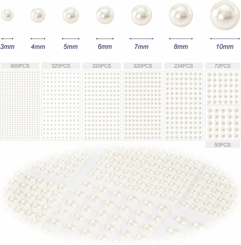 Miniatura 5 de 14 hojas de calcomanías autoadhesivas de perlas, calcomanías de perlas para el cabello, 7 tamaños 3-4-5-6-7-0.315-0.394 in, utilizadas