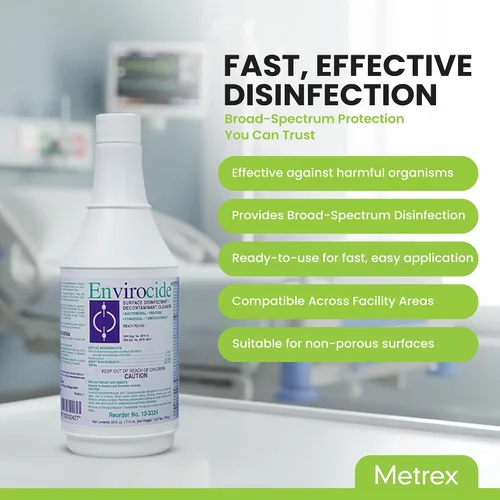 Miniatura 2 de Metrex Envirocide Limpiador desinfectante de superficie, botella de 24 onzas, a base de alcohol, caja de 12, 13-3324