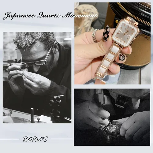 Miniatura 4 de RORIOS Reloj analógico de cuarzo para mujer, con correa de cerámica, reloj de pulsera cuadrado impermeable para mujeres y mujeres