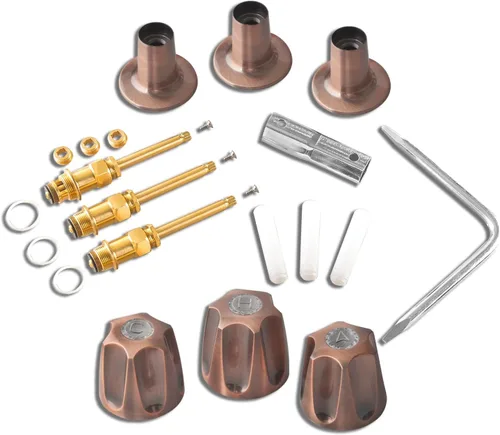 SENTO Juego de molduras para tina y ducha de 3 asas para grifos Price Pfister, fácil instalación, metal resistente, cobre antiguo