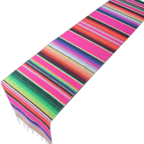 Miniatura 2 de Pacsk 10 Corredores de mesa de serape mexicano de 14.0 x 109.4 in para fiesta temática mexicana, fiesta de Cinco de Mayo, decoración del día