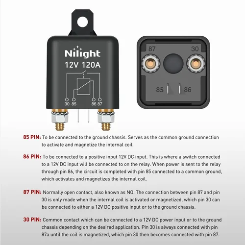 Miniatura 5 de Nilight Relé de Arranque de 120A, Interruptor de Relés Divididos de 4 Pines, 12V Continuo Servicio Pesado SPST Alta Corriente 4 Terminales Control