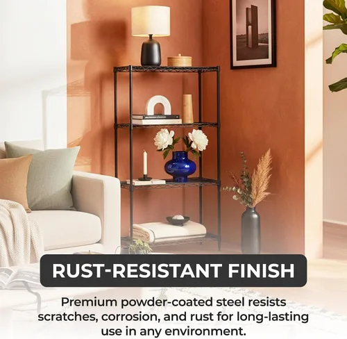 Miniatura 8 de Estantes ajustables resistentes de 4 niveles, estante de almacenamiento de metal con capacidad de estante de 250 libras, negro mate, 14 pulgadas