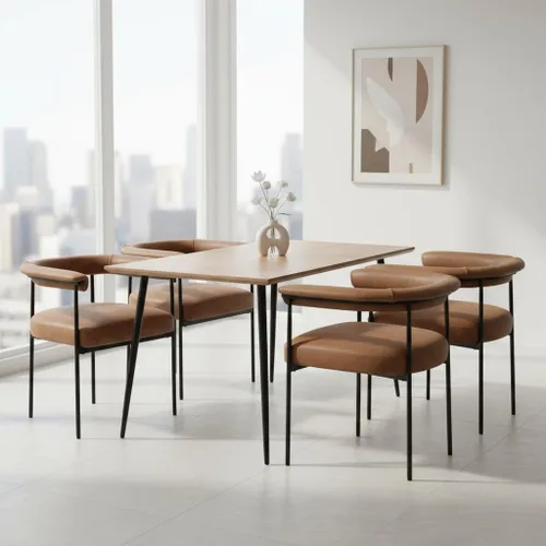 Miniatura 14 de LukeAlon Juego de 2 sillas de comedor de piel sintética, silla de cocina tapizada con respaldo abierto con patas de metal negro, respaldo curvado