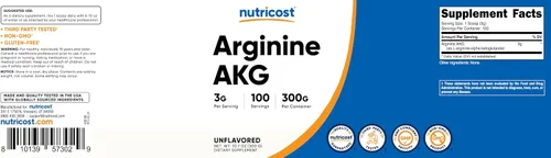 Miniatura 7 de Nutricost Arginina AKG polvo 10.58 onzas (AAKG) – .10 onzas por porción y 100 porciones – Pura arginina alfa ketoglutarato